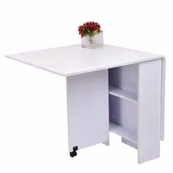 HOMCOM Mobile Drop Leaf Dining Table Folding Desk w/ 2 Wheels White - Additional view 7