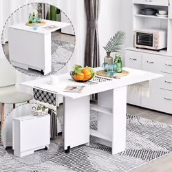 HOMCOM Mobile Drop Leaf Dining Table Folding Desk w/ 2 Wheels White - Additional view 8