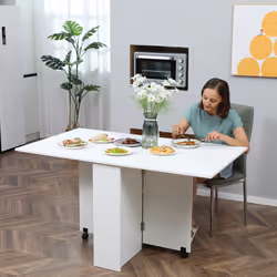 HOMCOM Mobile Drop Leaf Dining Table Folding Desk w/ 2 Wheels White - Additional view 9
