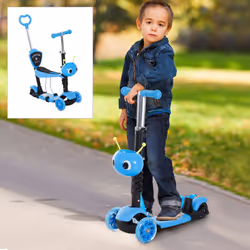 HOMCOM 5-in-1 Kids' Blue 3-Wheel Kick Scooter With Removable Seat