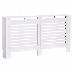HOMCOM White Painted Radiator Cover Wooden Cabinet Horizontal Slats Modern Style