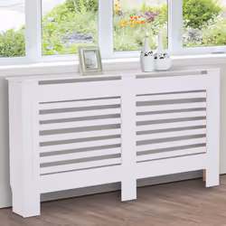 HOMCOM White Painted Radiator Cover Wooden Cabinet Horizontal Slats Modern Style