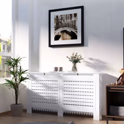 HOMCOM White Painted Radiator Cover Wooden Cabinet Horizontal Slats Modern Style - Additional view 8