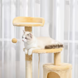 PawHut Cat Tree Activity Centre Scratching Post With Toys 4-tier Beige 114cm - Additional view 7