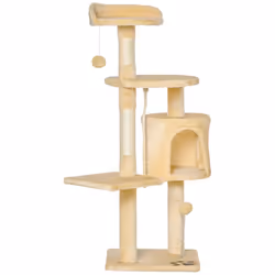 PawHut Cat Tree Activity Centre Scratching Post With Toys 4-tier Beige 114cm - Additional view 8