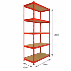 Heavy Duty Red Garage Z-Racking Unit 5Tier 90cm Warehouse Shelving System Bay (10)
