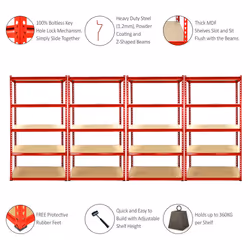 Heavy Duty Red Garage Z-Racking Unit 5Tier 90cm Warehouse Shelving System Bay (10) - Additional view 7