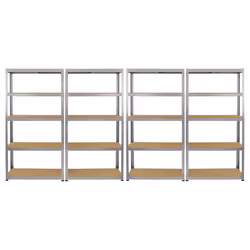 4 x Galvanised Steel Shelving MDF Shelves Heavy Duty Racking Storage 5 Tier Bays