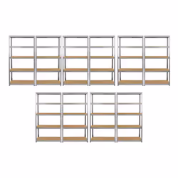 10 x Galvanised Steel Shelving MDF Shelves Heavy Duty Racking Storage 5 Tier Bay