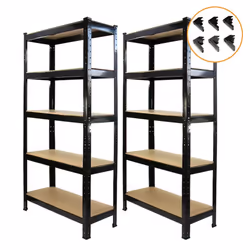 2 x Black Racking Unit 5 Tier Garage Storage Warehouse Shelving 75 x 150 x 30cm