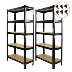 2 x Black Racking Unit 5 Tier Garage Storage Warehouse Shelving 75 x 150 x 30cm