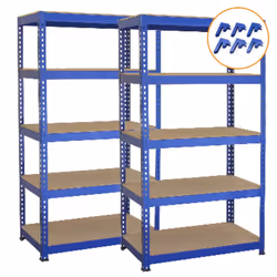 2 x Blue Racking Unit 5 Tier Garage Storage Warehouse Shelving 75 x 150 x 30cm