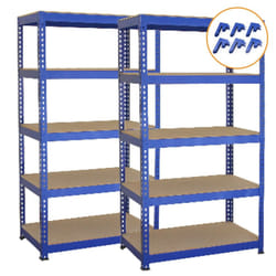 2 x Blue Racking Unit 5 Tier Garage Storage Warehouse Shelving 75 x 150 x 30cm