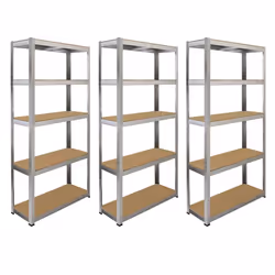 6 Silver Racking Units 5 Tier Garage Storage Warehouse Shelving 90 x 30 x 180cm