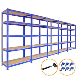 5 x 90cm Large Shelving Racking Units for Garage, Shed or Workshop Blue