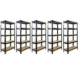 5 x Black Racking Unit 5 Tier Garage Storage Warehouse Shelving 75 x 150 x 30cm
