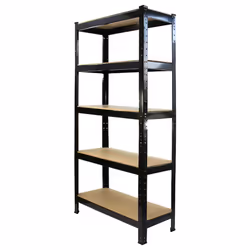 5 x Black Racking Unit 5 Tier Garage Storage Warehouse Shelving 75 x 150 x 30cm