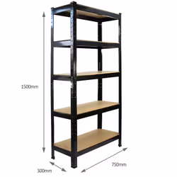5 x Black Racking Unit 5 Tier Garage Storage Warehouse Shelving 75 x 150 x 30cm