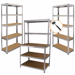 2 Silver Racking Units 5 Tier & Workbench Garage Storage Warehouse Shelving