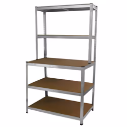 2 Silver Racking Units 5 Tier & Workbench Garage Storage Warehouse Shelving - Additional view 4
