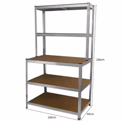 2 Silver Racking Units 5 Tier & Workbench Garage Storage Warehouse Shelving - Additional view 7
