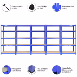 5 x 90cm Large Shelving Racking Units for Garage, Shed or Workshop Blue - Additional view 6