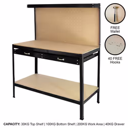 Workbench With Pegboard And Drawer Tool Garage Storage Heavy-Duty Steel Workshop DIY - Black