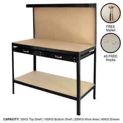 Workbench With Pegboard And Drawer Tool Garage Storage Heavy-Duty Steel Workshop DIY - Black