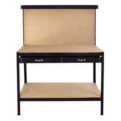 Workbench With Pegboard And Drawer Tool Garage Storage Heavy-Duty Steel Workshop DIY - Black