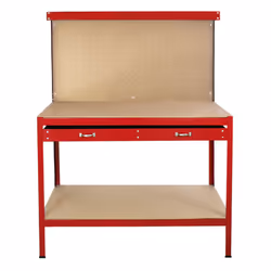 Workbench With Pegboard And Drawer Tool Garage Storage Heavy-Duty Steel Workshop DIY - Red