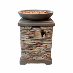 Gas Fire Pit Stone Outdoor Garden Square Propane Patio Heater Lava Rocks & Cover