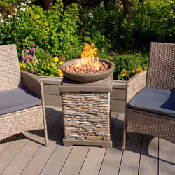 Gas Fire Pit Stone Outdoor Garden Square Propane Patio Heater Lava Rocks & Cover