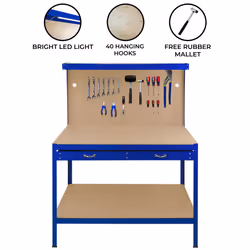 Workbench Pegboard Drawer LED Light Tool Garage - Blue