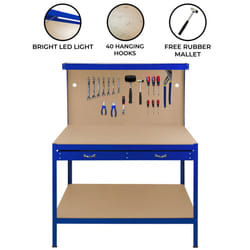 Workbench Pegboard Drawer LED Light Tool Garage - Blue