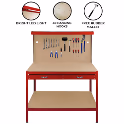 Workbench Pegboard Drawer LED Light Tool Garage - Red