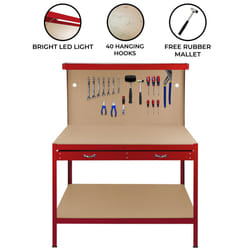 Workbench Pegboard Drawer LED Light Tool Garage - Red