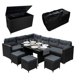 Rattan Corner Furniture Set & Garden Storage Box Black Large Outdoor