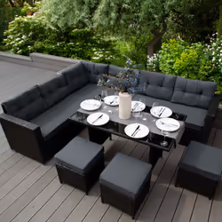 Rattan Corner Furniture Set & Garden Storage Box Black Large Outdoor
