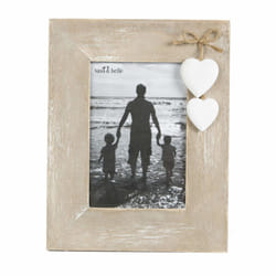 Ashley Farmhouse Standing Photo Frame - Natural Wooden Portrait Photo Frame with White Hearts - Shabby Chic