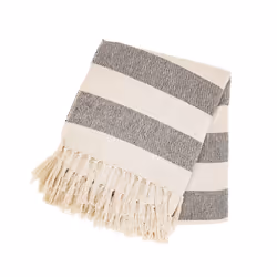 SCANDI CHIC BLACK AND CREAM STRIPED WOVEN BLANKET /THROWS 100% COTTON