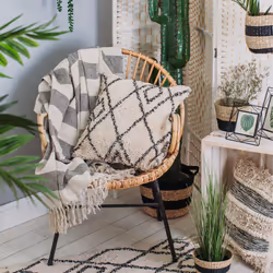 SCANDI CHIC BLACK AND CREAM STRIPED WOVEN BLANKET /THROWS 100% COTTON