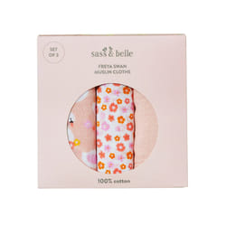 Sass & Belle Freya Swan Baby Girl Pink Large Muslin Cloths 100% Cotton