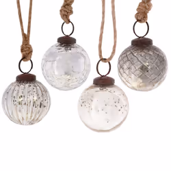 Sass & Belle 4 Silver Crackle Rustic Round Christmas Tree Decoration Bauble