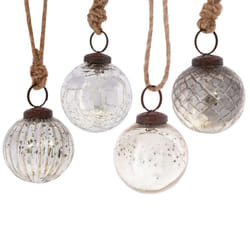 Sass & Belle 4 Silver Crackle Rustic Round Christmas Tree Decoration Bauble