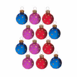 Sass & Belle 12 Mini Glass Polka Dot Christmas Tree Decoration Baubles