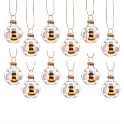 Sass & Belle 12 Mini Glass Bee Print Christmas Tree Decoration Baubles
