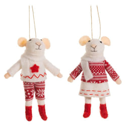 Sass & Belle Set of 2 Mouse in Christmas Jumper Felt Tree Decorations