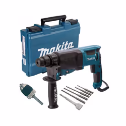 Makita HR2630 240v SDS Plus 3 Mode Rotary Hammer Drill + SDS Bits Chisel + Chuck