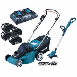 Makita DLM380PF4 18v 36v Cordless Lawn Mower + DUR181 Grass Trimmer + 4 x 3.0ah