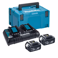 Makita BL1850 18v 2 x 5.0ah Lithium Batteries DC18RD Dual Port Charger + Makpac